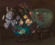 Flowers and Blue Vases - Albert Herter