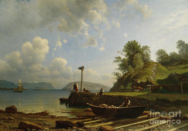 Knud Baade Coast landscape with houses, 1861 - Knud Baade