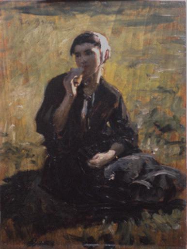 Woman sitting in a meadow - Jules Breton