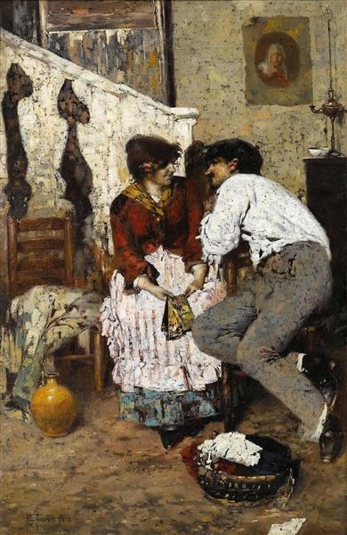 Warmth, a Venetian couple, c.1885 - Giacomo Favretto