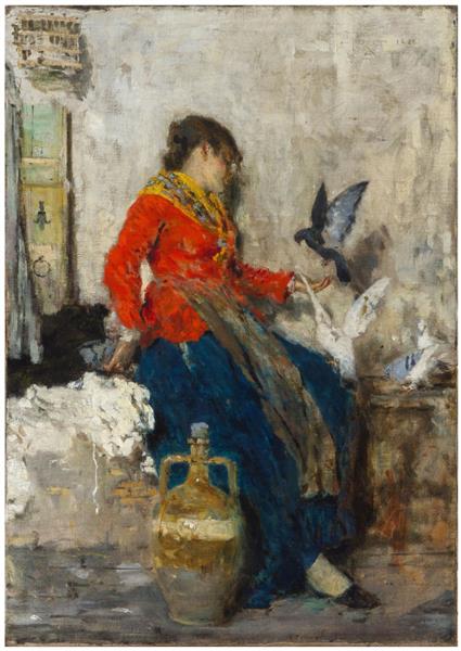 The cue to the pigeons, 1882 - Giacomo Favretto