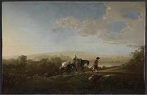 Travelers In Hilly Countryside - Aelbert Jacobsz. Cuyp