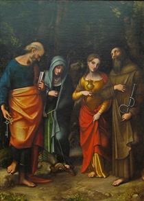 Four Saints (from left St. Peter, St. Martha, St. Mary Magdalene, St. Leonard) - Антоніо да Корреджо