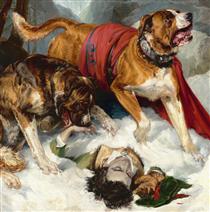Alpine Mastiffs Reanimating a Distressed Traveler - Edwin Henry Landseer