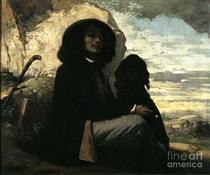Autorretrato com um Cachorro Preto - Gustave Courbet