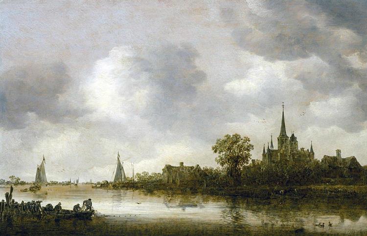River Landscape with a Church in the Distance - Jan van Goyen