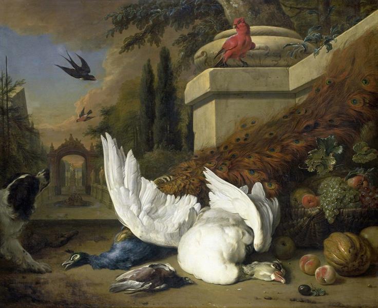 A Dog with a dead Goose and Peacock (A Study of Game and Fruit - Jan Weenix