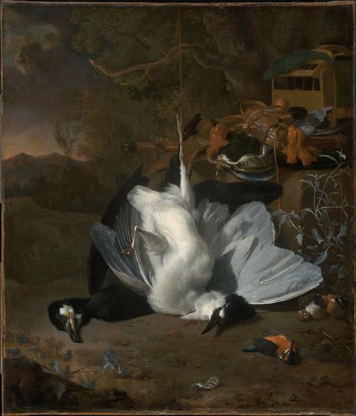Dead Birds and Hunting Equipment in a Landscape - Jan Weenix