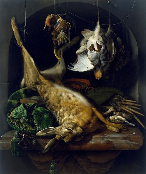 Dead Hare, Partridges, and Other Birds in a Niche, 1675 - Jan Weenix