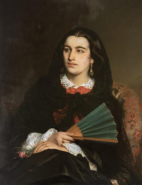 Milanese lady with a fan, 1857 - Жан-Франсуа Портальс