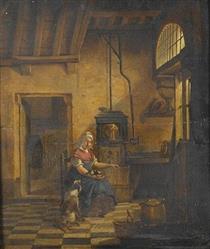 Plaque of a Dutch woman tatting lace - Johannes Vermeer