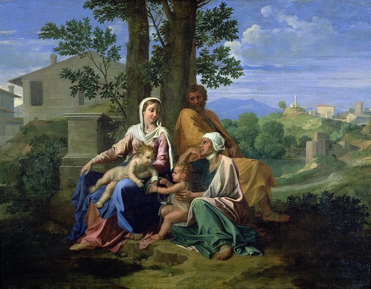 The Holy Family with John Elizabeth and the Infant John the Baptist - Николя Пуссен