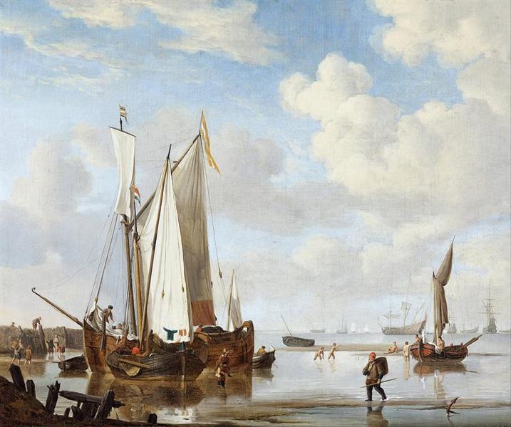 A Wijdschip And A Kaag In An Inlet Close To A Sea-wall - Willem van de Velde the Younger