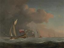 English Royal Yachts At Sea In A Strong Breeze, In Company - Willem van de Velde the Younger