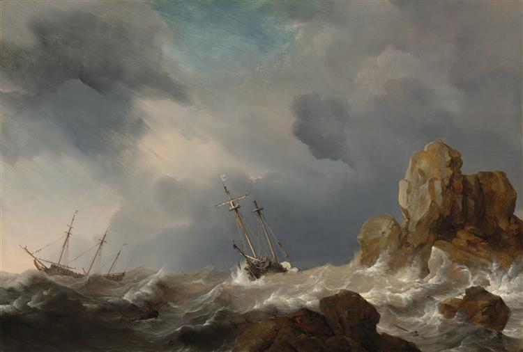 Ships in a Gale, 1660 - Willem van de Velde the Younger