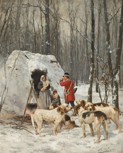 Hunting scene in winter - Charles Olivier de Penne