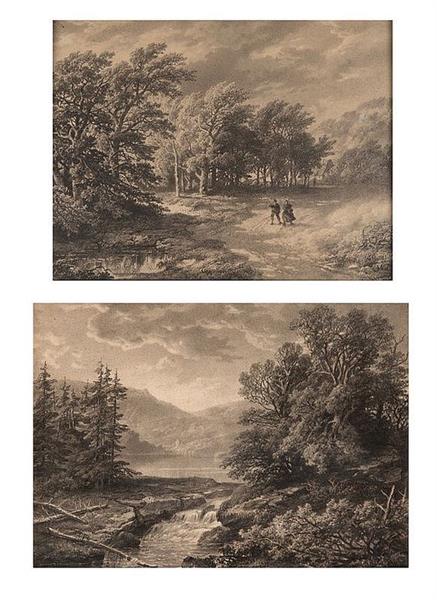 Romantic landscape and Romantic landscape with hikers - Cornelis Kimmel