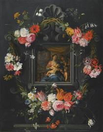 A Garland of Flowers Surrounding the Virgin and Child - Jan Brueghel, o Jovem
