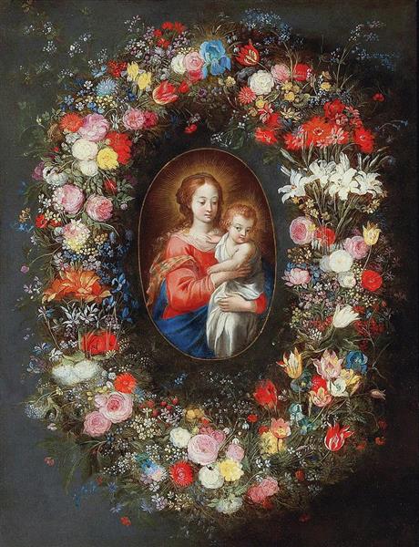The Madonna and Child Surrounded by a Floral Garland - Jan Brueghel el Joven