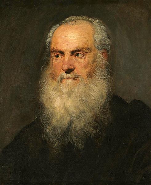 Portrait of An Elderly Bearded Man Head and Shoulders - 丁托列托