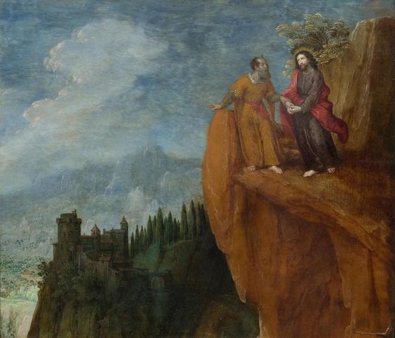 Panorama landscape with the temptation of Christ - Tobias Verhaecht