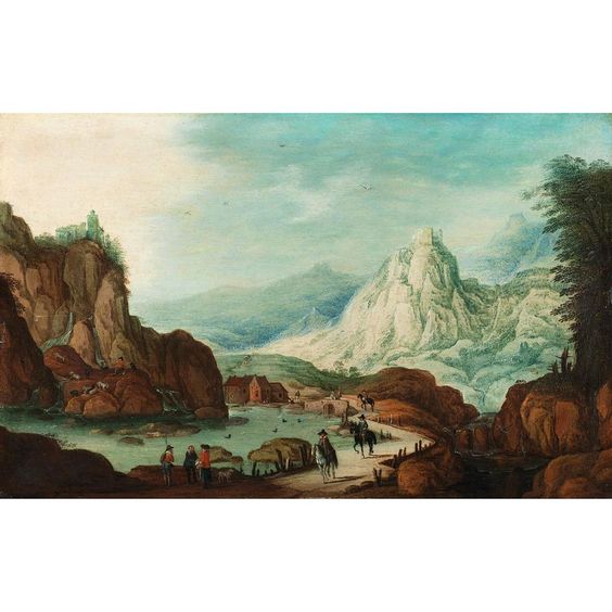Mountainous river landscape with riders - Тобиас Верхахт