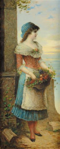 Portrait of a flower girl - Egisto Ferroni