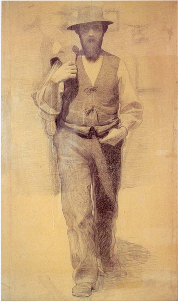 Central figure of 'Stream of people', 1895 - Giuseppe Pellizza da Volpedo