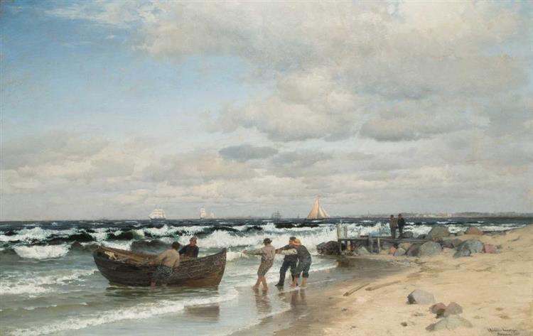 Küstenlandschaft mit Fischern - Anders Andersen-Lundby