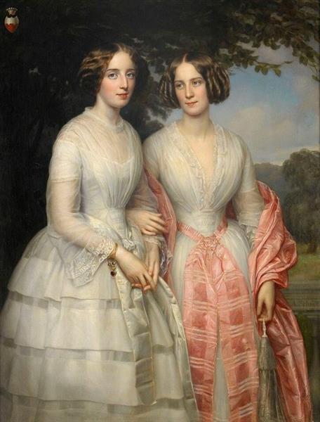 Portrait of the sisters Malvina Anny Louise and Hilda Sophie Charlotte Reventlow - August Schiøtt