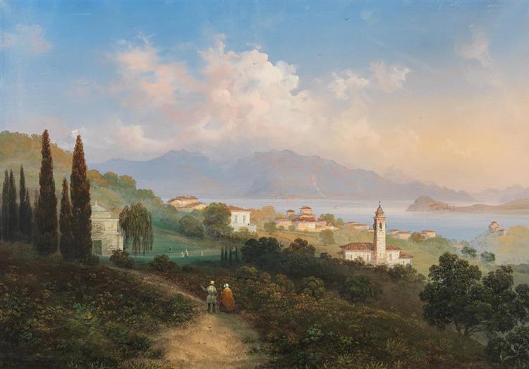 A View of Lake Como and Menaggio, with Punta di Bellagio on the Right - Carlo Bossoli