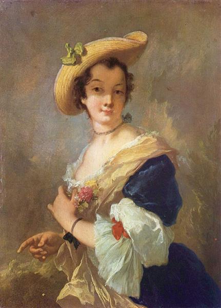 Portrait of a Woman with a Straw Hat - Christian Wilhelm Ernst Dietrich