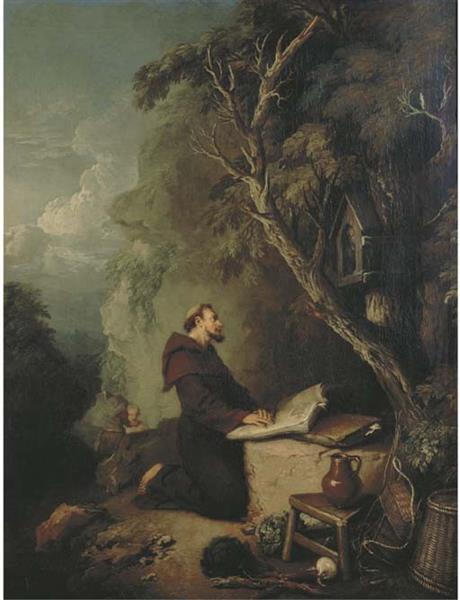 The Penitent Saint Francis in a rocky landscape - Christian Wilhelm Ernst Dietrich