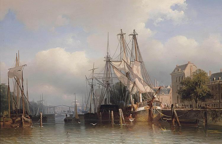 Rotterdam with a view of the Leuvehaven with the Steigerse Kerk in the distance - Frans Arnold Breuhaus de Groot