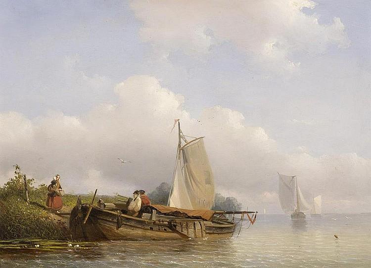 Dutch river landscape with boats - Frans Arnold Breuhaus de Groot