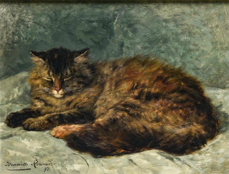 Cat with closed eyes - Henriëtte Ronner-Knip