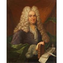 PORTRAIT OF A GENTLEMAN BELIEVED TO BE SIR WILLIAM WYNDHAM IN HIS STUDY, HALF-LENGTH - James Thornhill