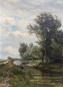 A summer day with figures on a dike - Jan Willem van Borselen
