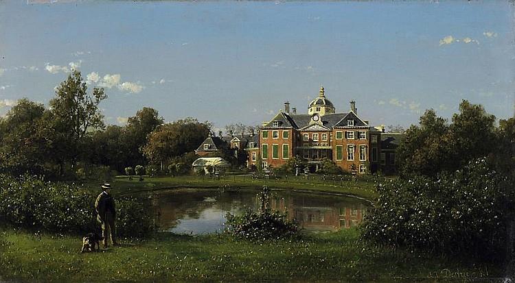View over the garden pond on the backside of the summer palace - Johannes Joseph Destrée