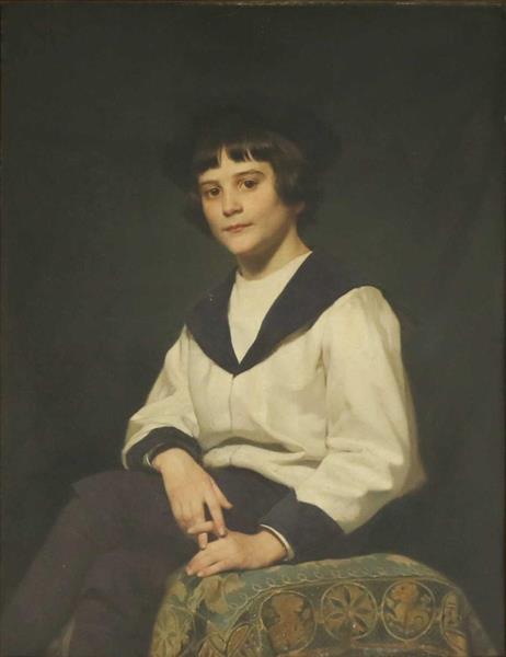 Portrait of a boy, said to be Augustus Mayer, three-quarter length, seated, in a sailor suit - Julius Schmid