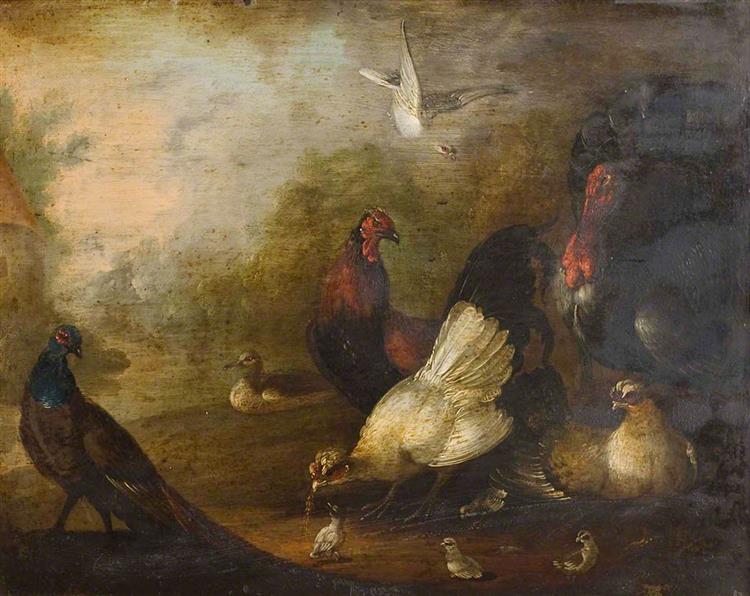 Chickens, Turkey and a Peacock - Marmaduke Cradock