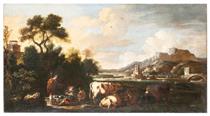 Veduta con il Ponte Salario e pastori - Michelangelo Cerquozzi