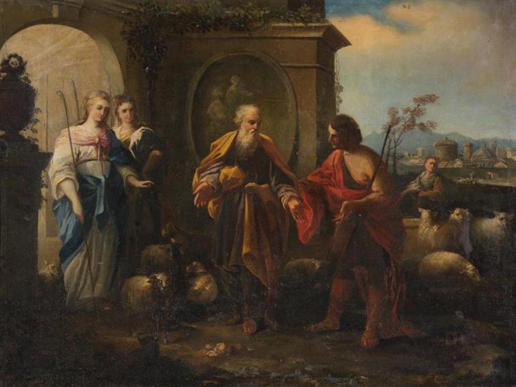 Jakob mit Laban und seinen Töchtern - Michelangelo Cerquozzi