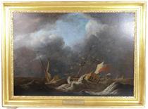 PLAQUE ON FRONT: THE VIOLENT STORM THAT NEARLY SHIPWRECKED KING GEORGE 1ST FROM HIS RETURN FROM HANOVER IN 1726 - Peter Monamy