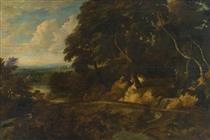 AN  EXTENSIVE  LANDSCAPE  WITH  FIGURES  ALONG  A  PATH - Roelant Roghman