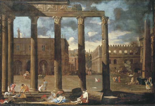 A Classical architectural capriccio with a scene of the plague - Thomas Blanchet