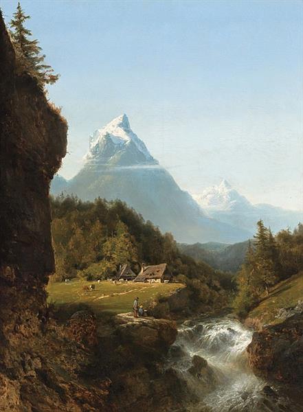 Shepards Near an Alpine River - Karl Joseph Kuwasseg
