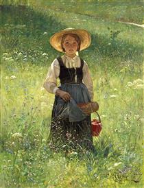 Girl in a Flowering Meadow - Carl Gustaf Hellqvist