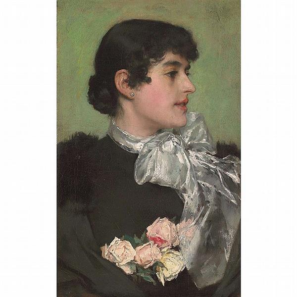 Portrait of a Woman with Tea Roses - Charles Frederic Ulrich