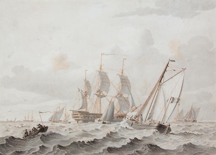A coastal scene with a three-master on a choppy sea - Cornelis Thim
